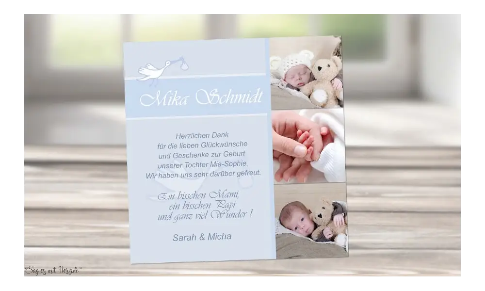 Dankeskarte Geburt Baby hellblau, Junge