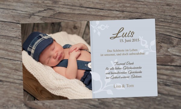Danksagung Geburt Luis Geburtskarte 10x18 Cm