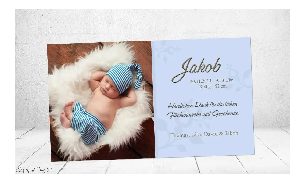 Danksagung Geburt Baby hellblau, Dankeskarte