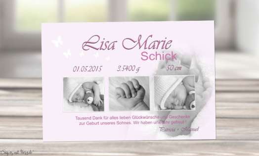 Danksagung Geburt "Babyfüße", Geburtskarte, 10x15 cm, rosa