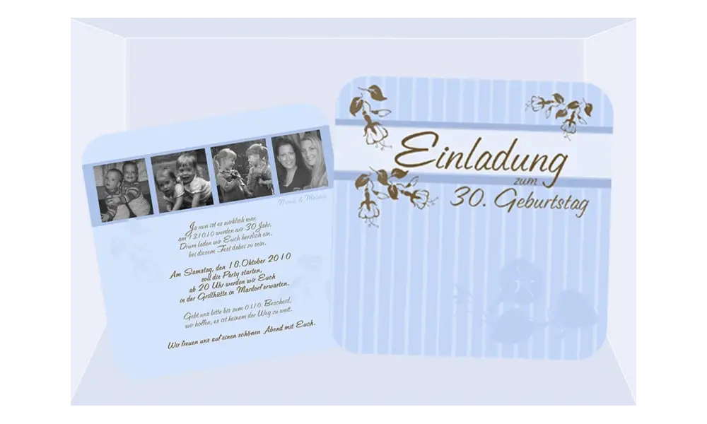 Einladung 30. Geburtstag, Flachkarte 12,5x12,5 cm, hellblau