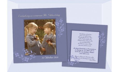 Einladung 40. Geburtstag, Flachkarte 12,5x12,5 cm, blau
