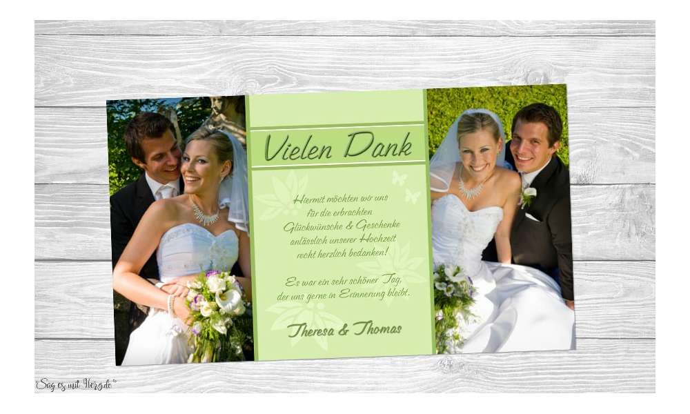 Fotokarten Dankeskarte Hochzeit grün Fotokarten Dankeskarte Hochzeit grün