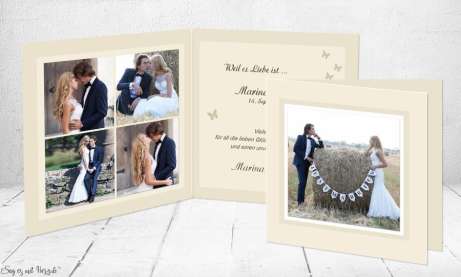 Danksagungskarte Hochzeit Schmetterling Quadrat Beige