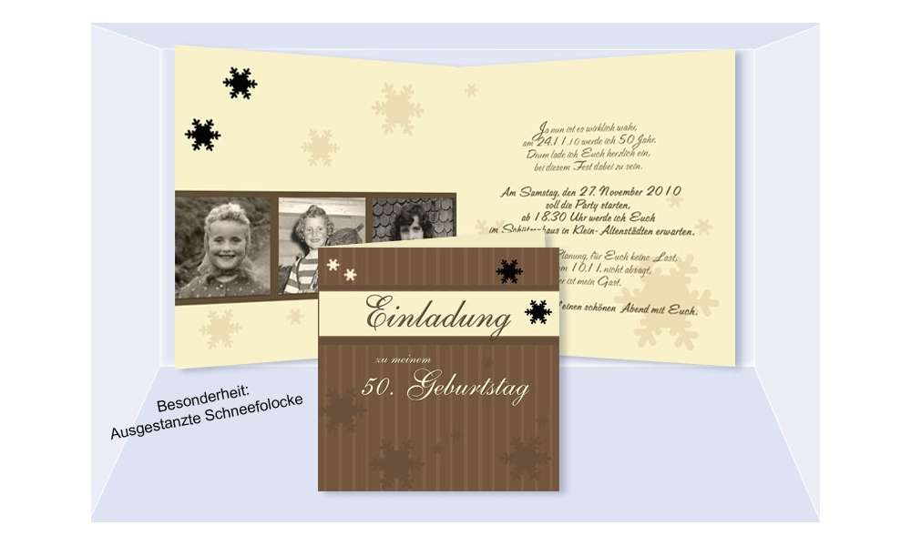 Einladung 50. Geburtstag, Klappkarte 12,5x12,5 cm, braun creme
