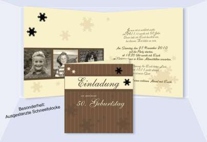 Einladung 50. Geburtstag, Klappkarte 12,5x12,5 cm, braun creme