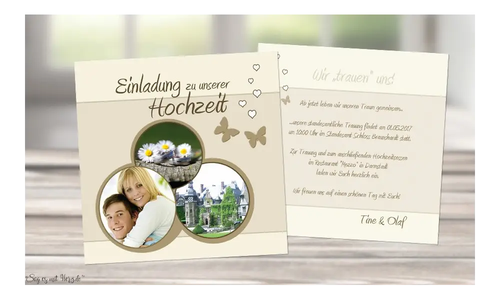 Einladungskarten Hochzeit quadratisch