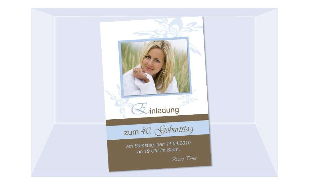 Einladung 40. Geburtstag, Fotokarte 10x15 cm, braun hellblau Einladung 40. Geburtstag, Fotokarte 10x15 cm, braun hellblau