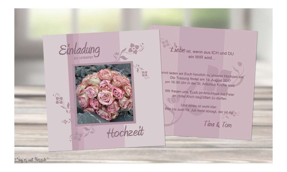 Einladungskarte Hochzeit quadratisch