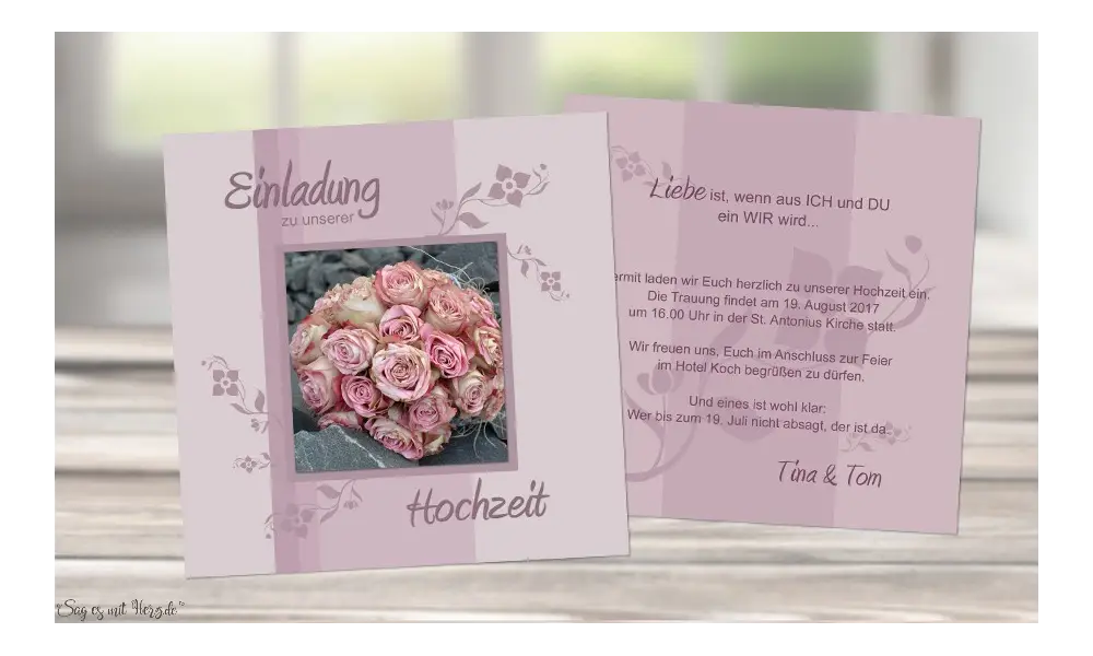 Einladungskarte Hochzeit quadratisch