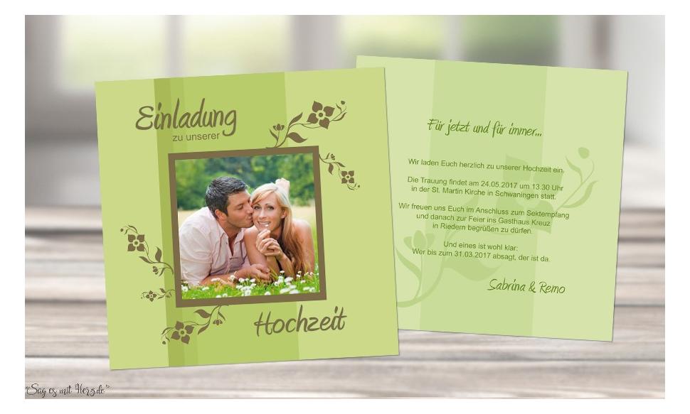Einladungskarte Hochzeit grün, quadratisch