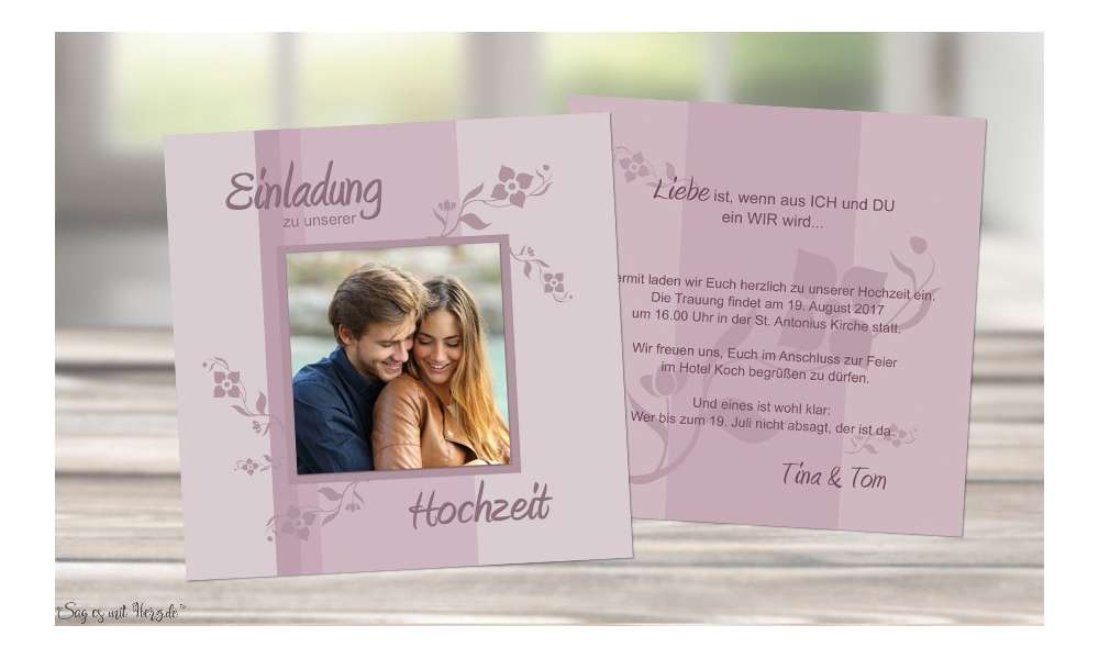 Einladungskarte Hochzeit quadratisch