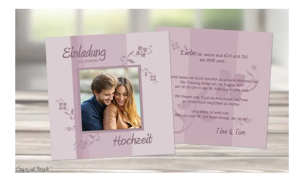 Einladungskarte Hochzeit quadratisch