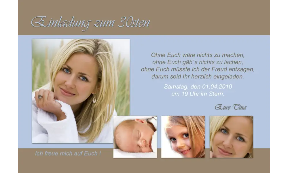 Einladung 30. Geburtstag, Fotokarte 10x15 cm, braun hellblau