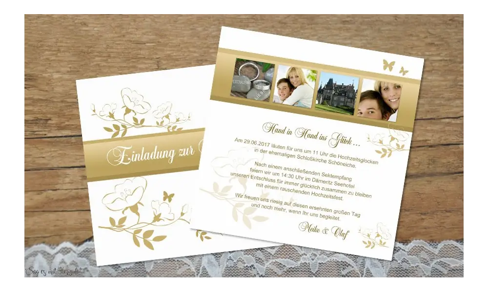 Einladungskarte Goldhochzeit, weiß gold