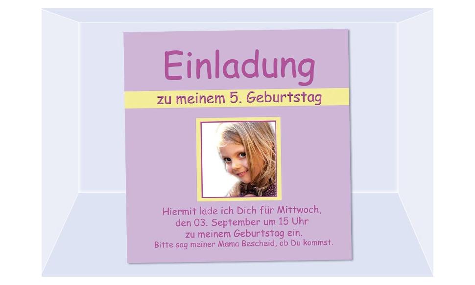 Einladung Kindergeburtstag "Soe", Fotokarte 10x10 cm, flieder