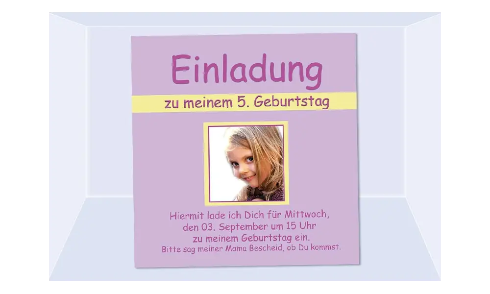 Einladung Kindergeburtstag "Soe", Fotokarte 10x10 cm, flieder