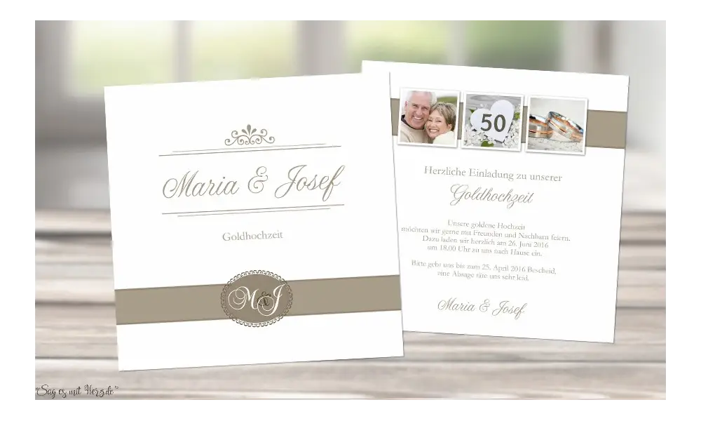 Edle Einladungskarte Hochzeit weiß braun Klappkarte Quadrat