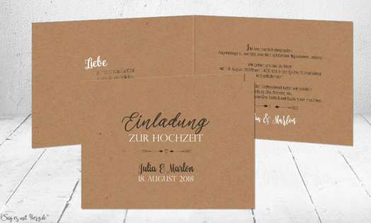 Einladungskarte Hochzeit  Kraftpapier Vintage diy