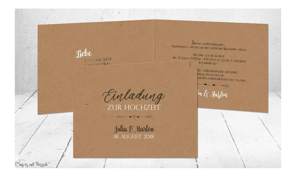 Einladungskarte Hochzeit  Kraftpapier Vintage diy