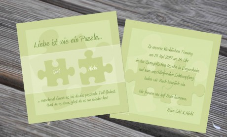 Einladungskarten Hochzeit Puzzle grün