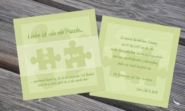 Einladungskarte Hochzeit Puzzle Quadratisch Grun Lila