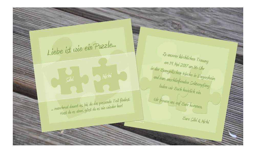 Einladungskarten Hochzeit Puzzle grün