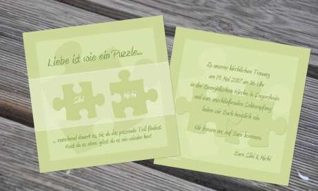 Einladungskarten Hochzeit Puzzle grün