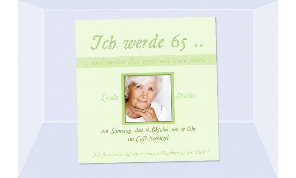 Einladung 65 Geburtstag Fotokarte 10x10 Cm Hellgrun