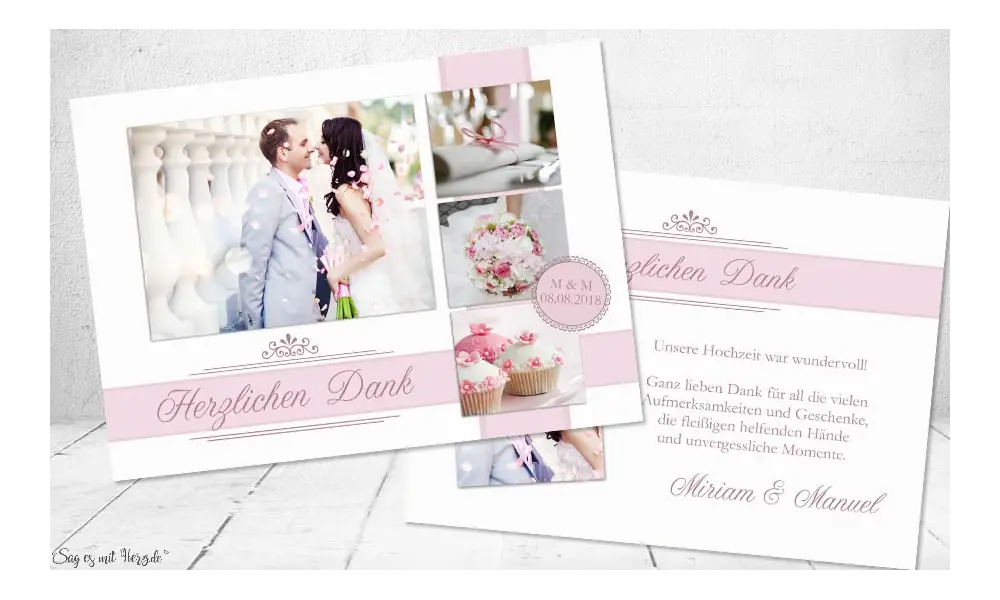 Danksagungskarte, Karte Hochzeit, "Vintage Zauber"
