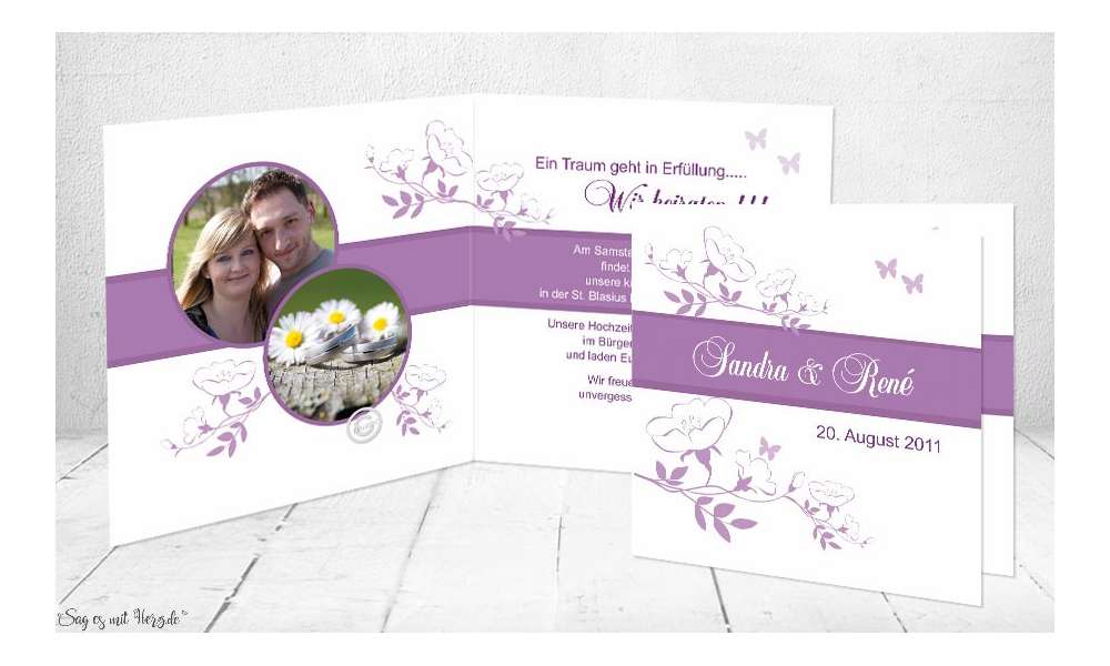 Einladungskarte Hochzeit lila