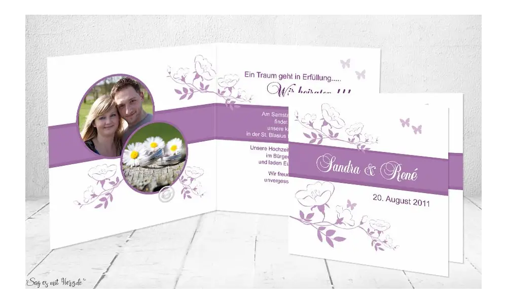 Einladungskarte Hochzeit lila