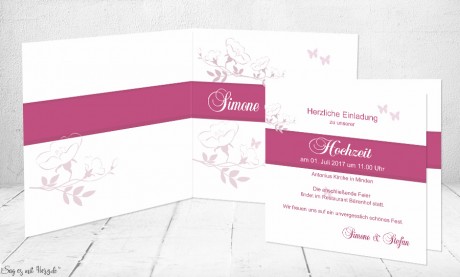 Einladungskarte Hochzeit Kirschblüte, weiß pink