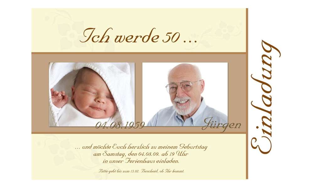 Einladung 50. Geburtstag, Fotokarte 10x15 cm, braun creme