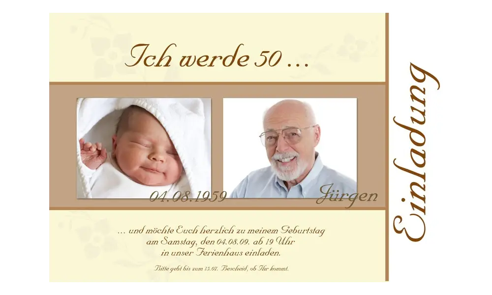 Einladung 50. Geburtstag, Fotokarte 10x15 cm, braun creme