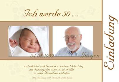 Einladung 50. Geburtstag, Fotokarte 10x15 cm, braun creme