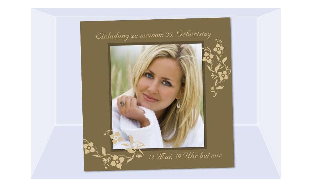 Einladung 35. Geburtstag, Fotokarte 12,5x12,5 cm, braun Einladung 35. Geburtstag, Fotokarte 12,5x12,5 cm, braun