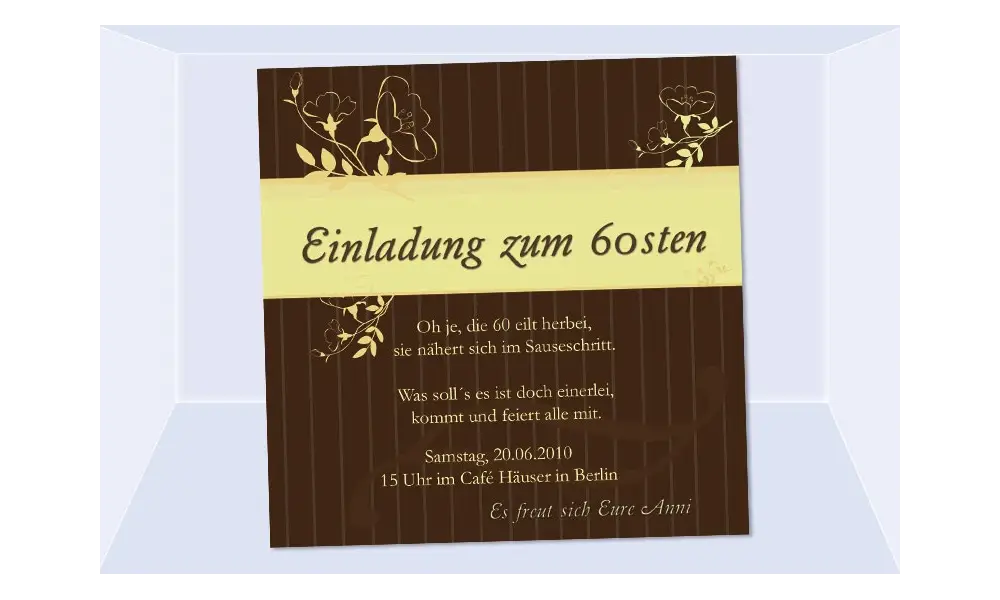 Einladung 60. Geburtstag, Fotokarte 12,5x12,5 cm, braun