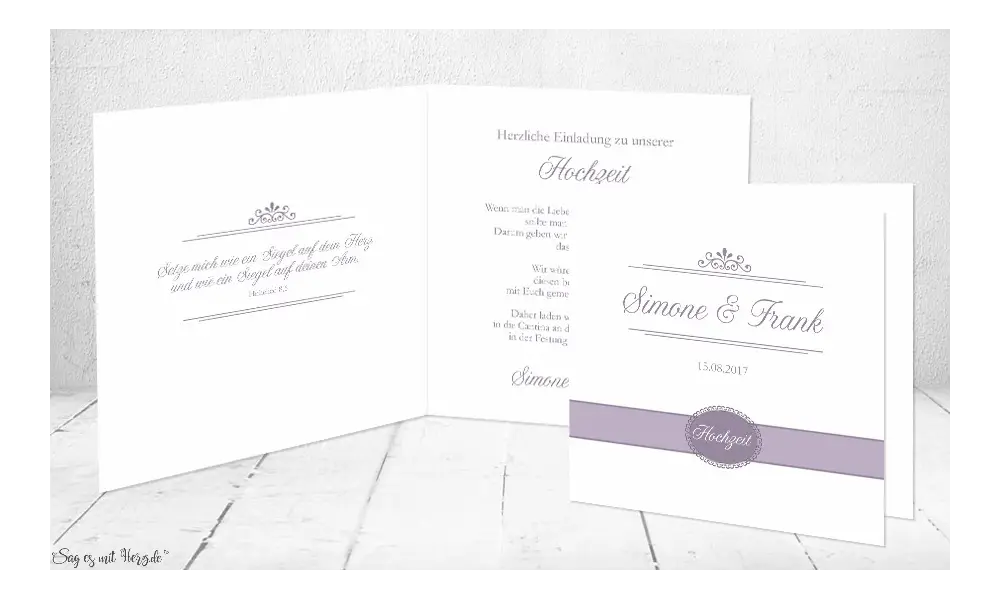 Einladungskarte Hochzeit flieder Klappkarte Quadrat