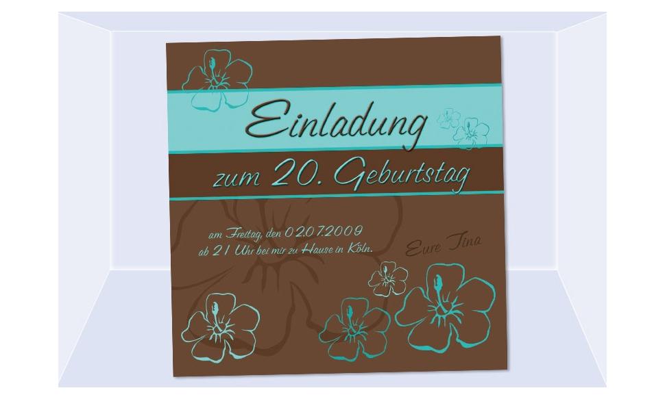 Einladung 20. Geburtstag, Fotokarte 12,5x12,5 cm, braun türkis