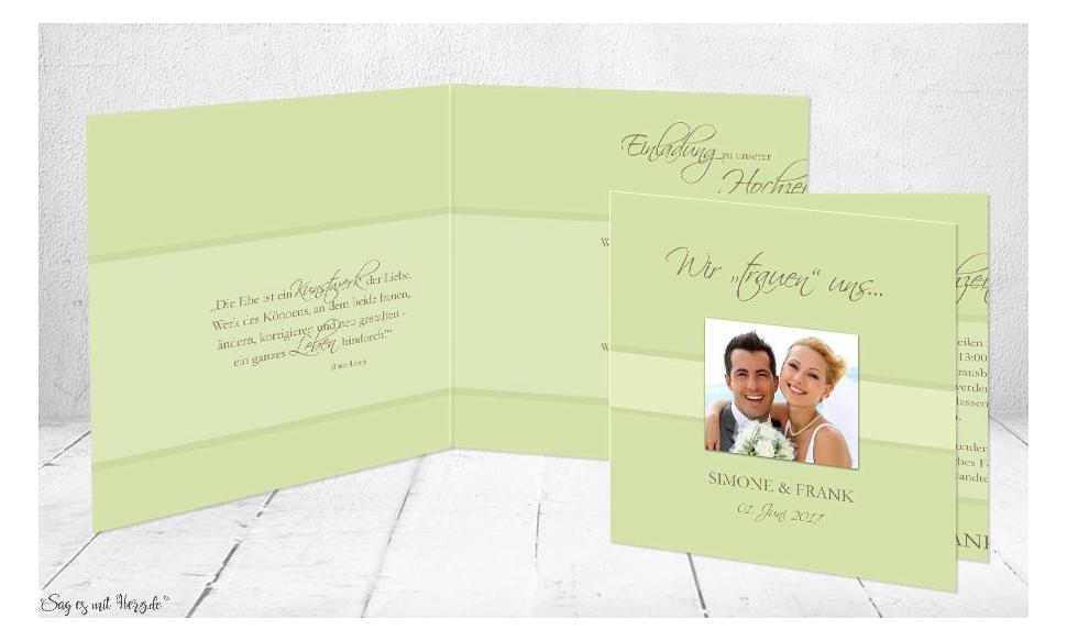 Einladungskarte Hochzeit grün Klappkarte Quadrat
