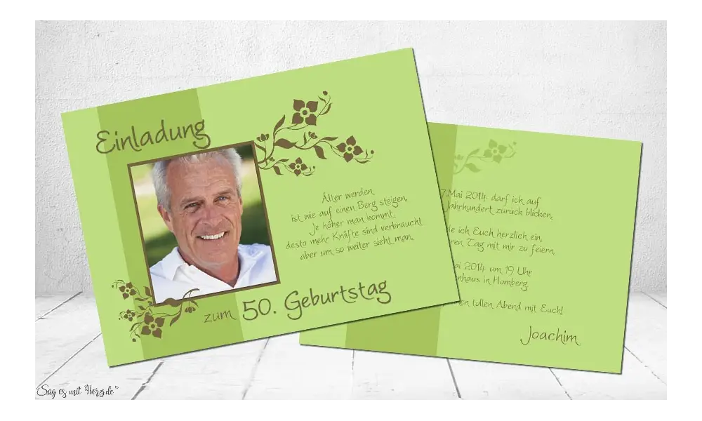 Einladungskarte, Einladung zum runden Geburtstag, Flachkarte
