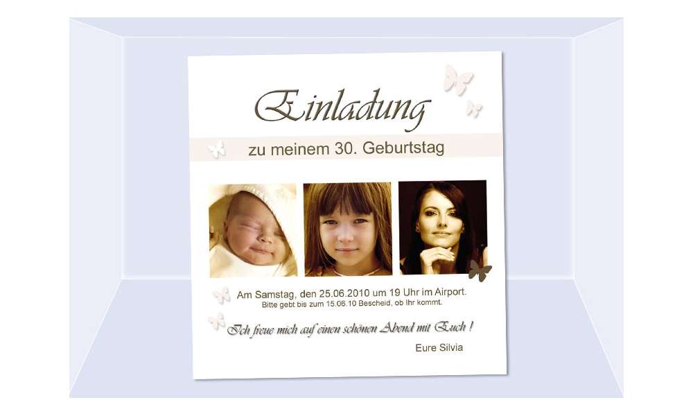 Einladung 30. Geburtstag, Fotokarte 10x10 cm, weiß creme