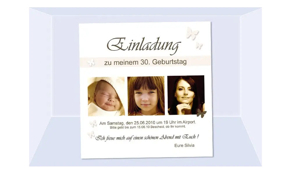Einladung 30. Geburtstag, Fotokarte 10x10 cm, weiß creme