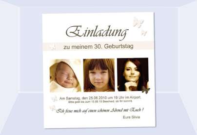 Einladung 30. Geburtstag, Fotokarte 10x10 cm, weiß creme