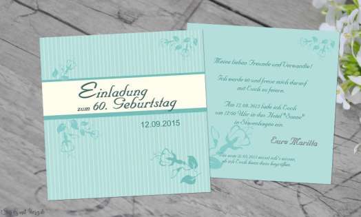 Einladungskarte 60 Geburtstag Zweiseitig Quadratisch Braun Hellblau