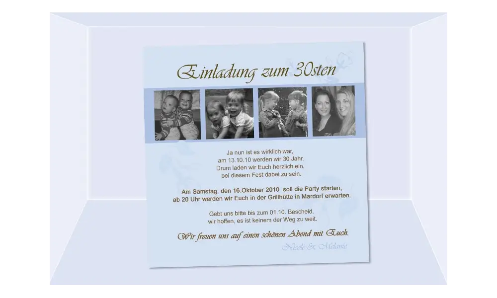 Einladung 30. Geburtstag, Fotokarte 12,5x12,5 cm, hellblau