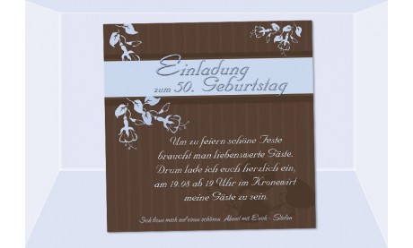 Einladung 50. Geburtstag, Fotokarte 12,5x12,5 cm, braun hellblau