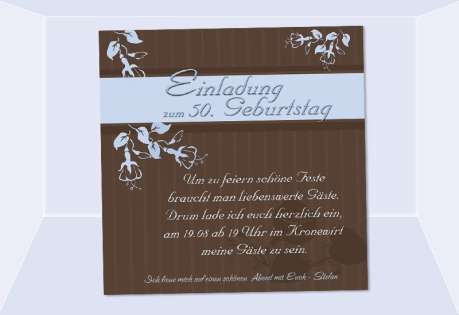 Einladung 50. Geburtstag, Fotokarte 12,5x12,5 cm, braun hellblau