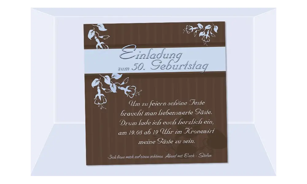 Einladung 50. Geburtstag, Fotokarte 12,5x12,5 cm, braun hellblau